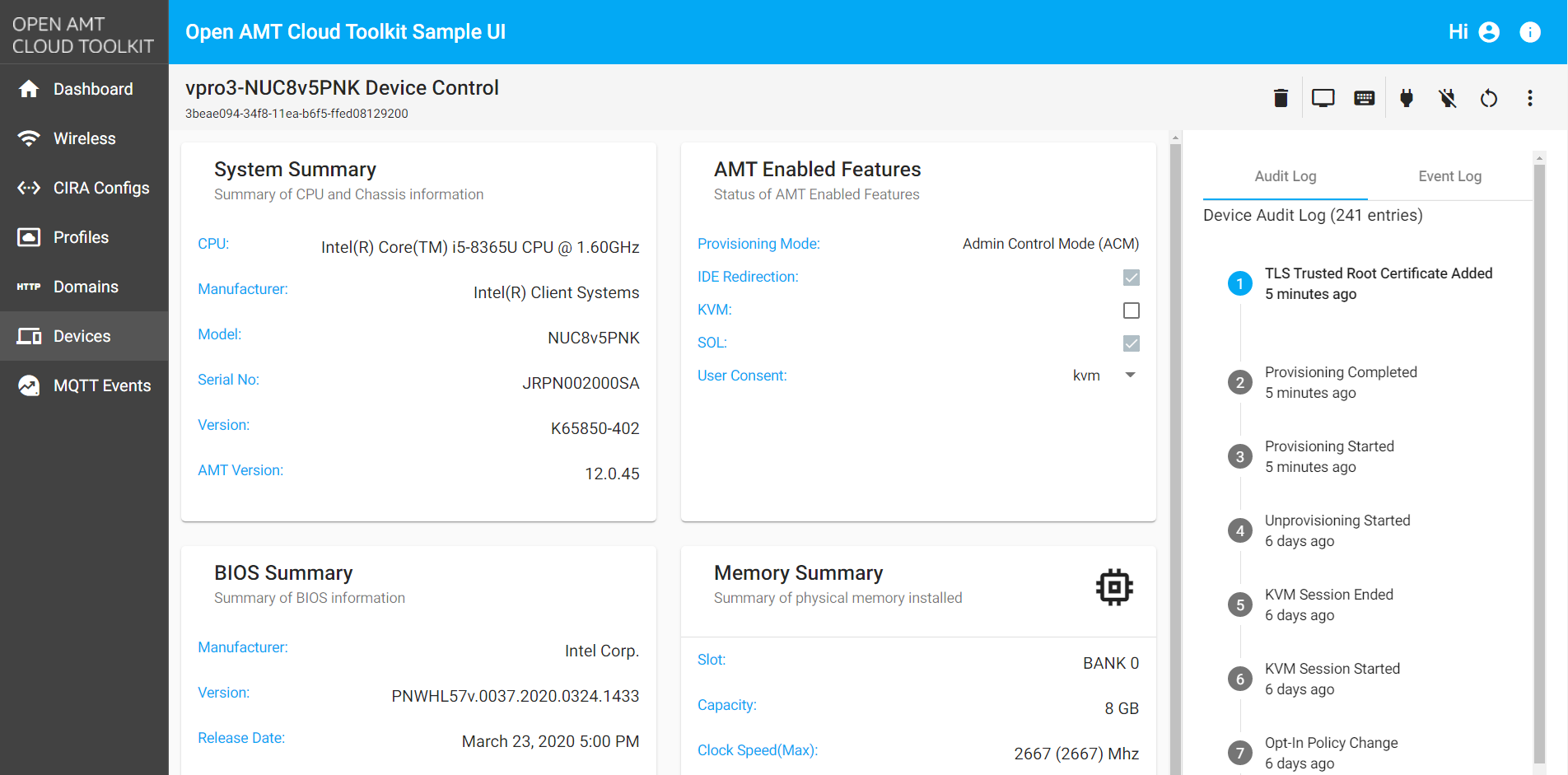Manage AMT Device - Open Active Management Technology Cloud Toolkit