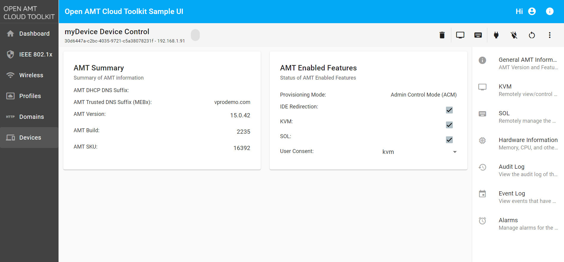 Manage a Device - Open Active Management Technology Cloud Toolkit