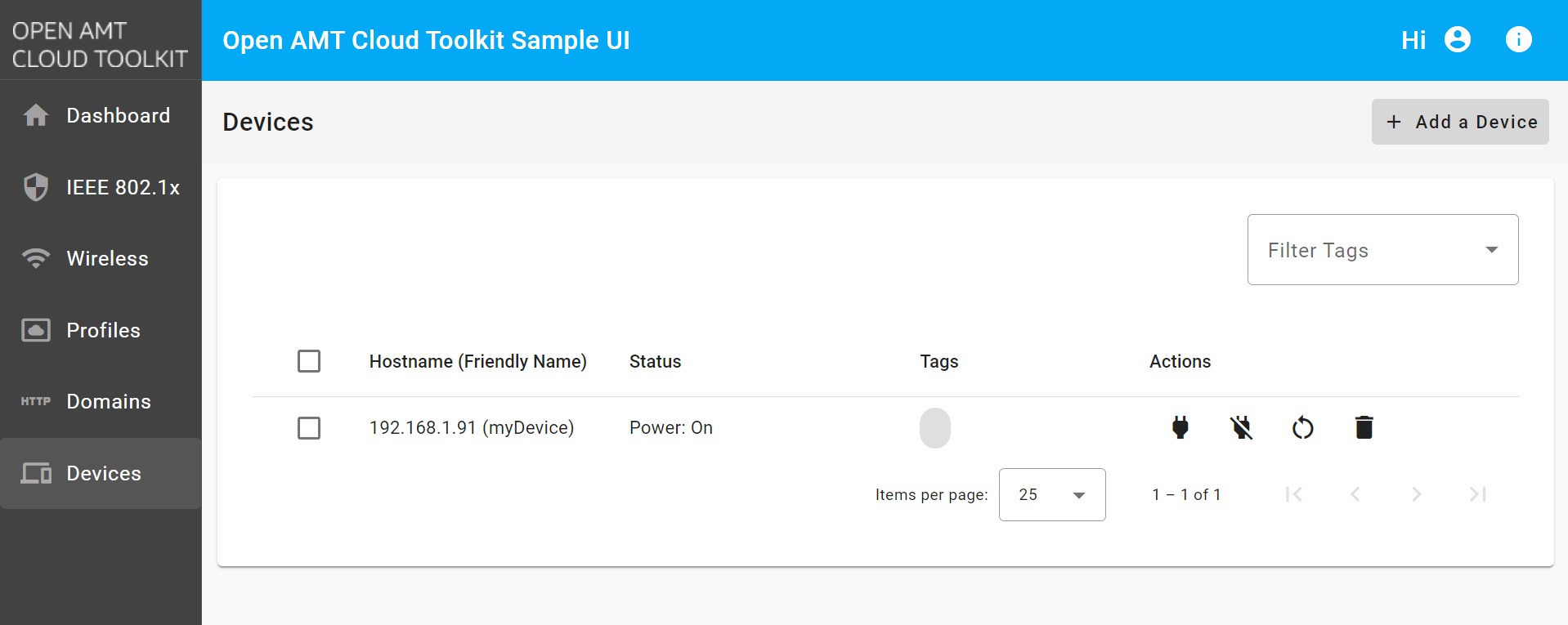Manage a Device - Open Active Management Technology Cloud Toolkit