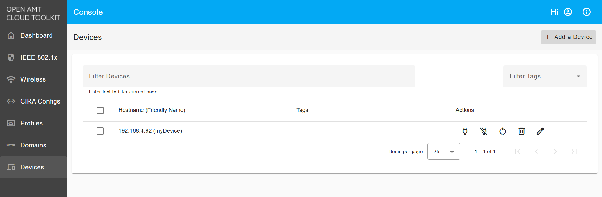 Manage a Device - Open Active Management Technology Cloud Toolkit
