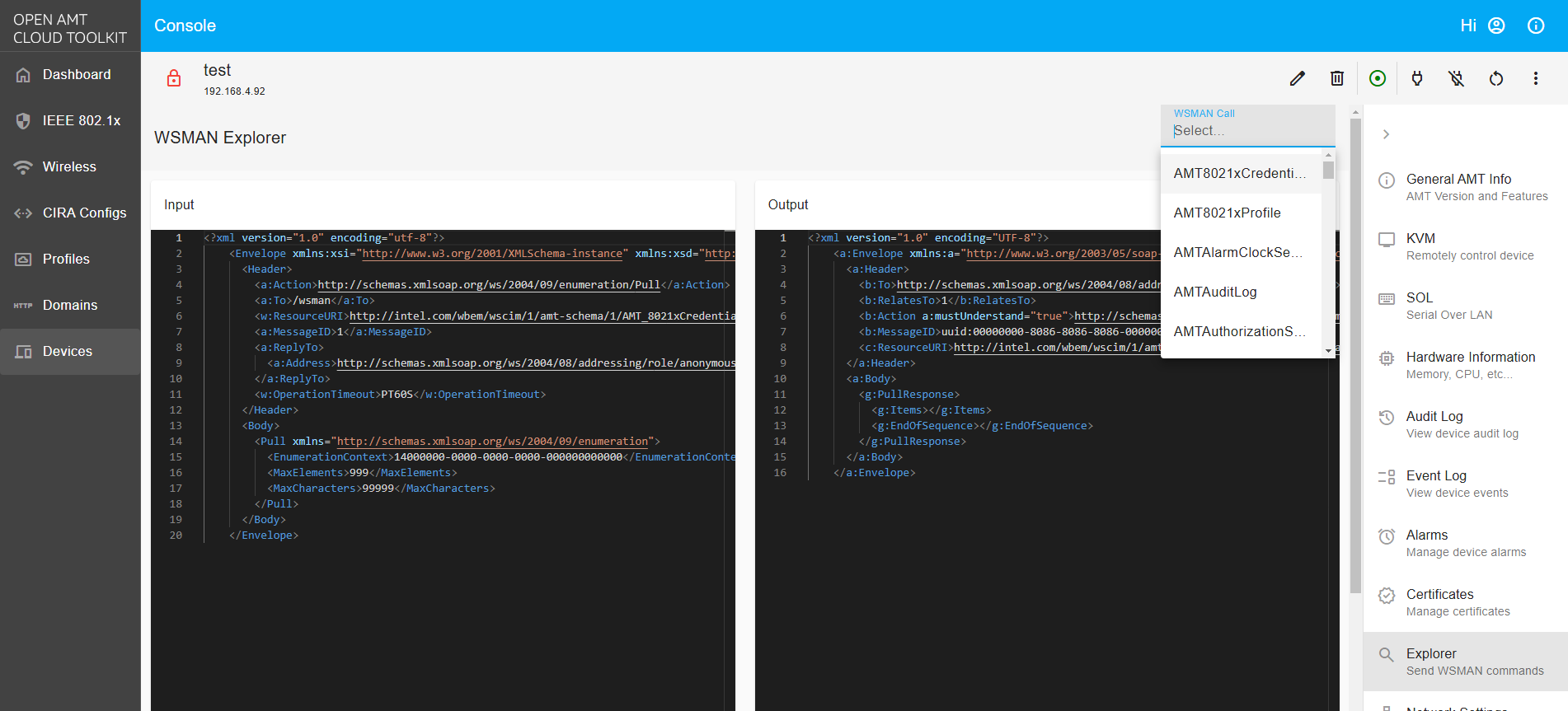 WSMAN Explorer - Device Management Cloud Toolkit