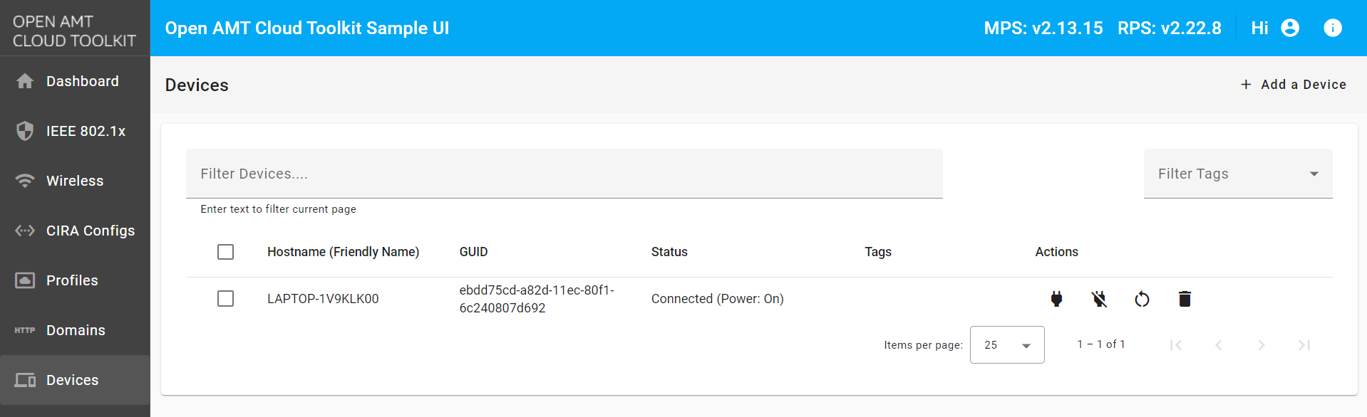 Manage AMT Device - Device Management Cloud Toolkit