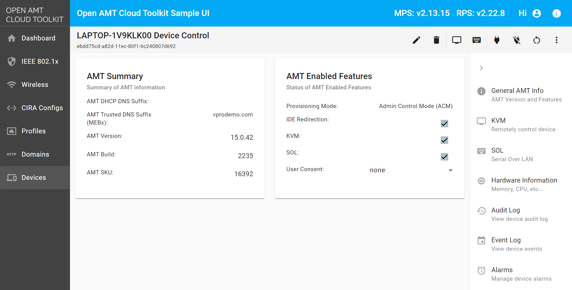 Manage AMT Device - Device Management Cloud Toolkit