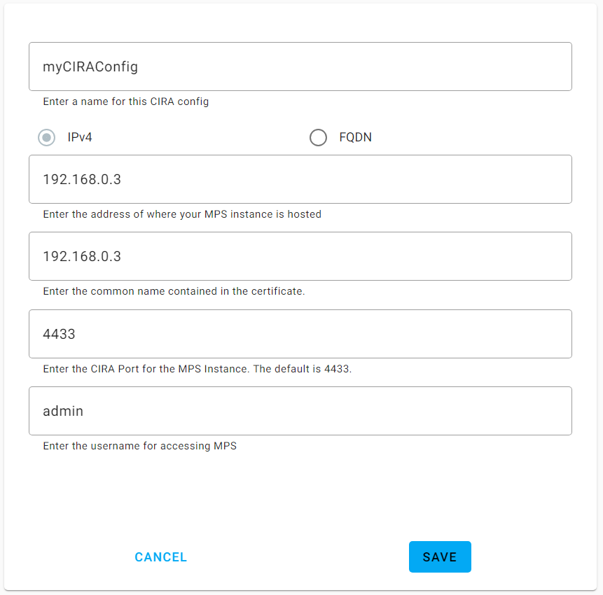 Create a CIRA Config - Device Management Cloud Toolkit