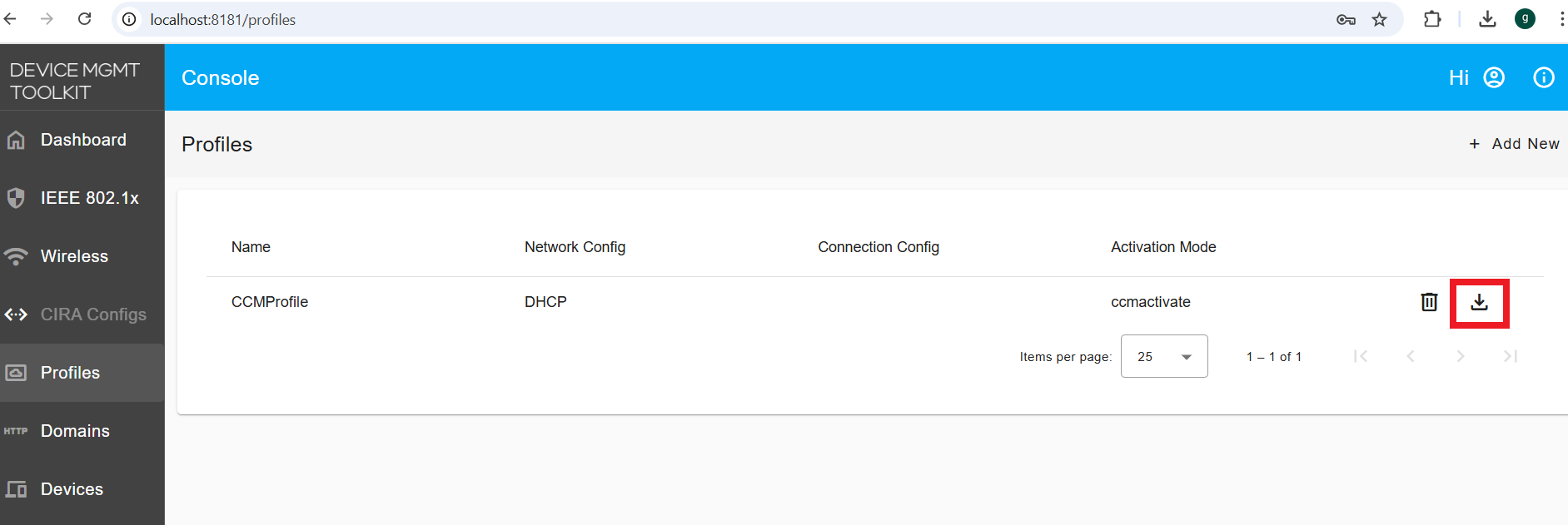 Export Profile - Device Management Toolkit