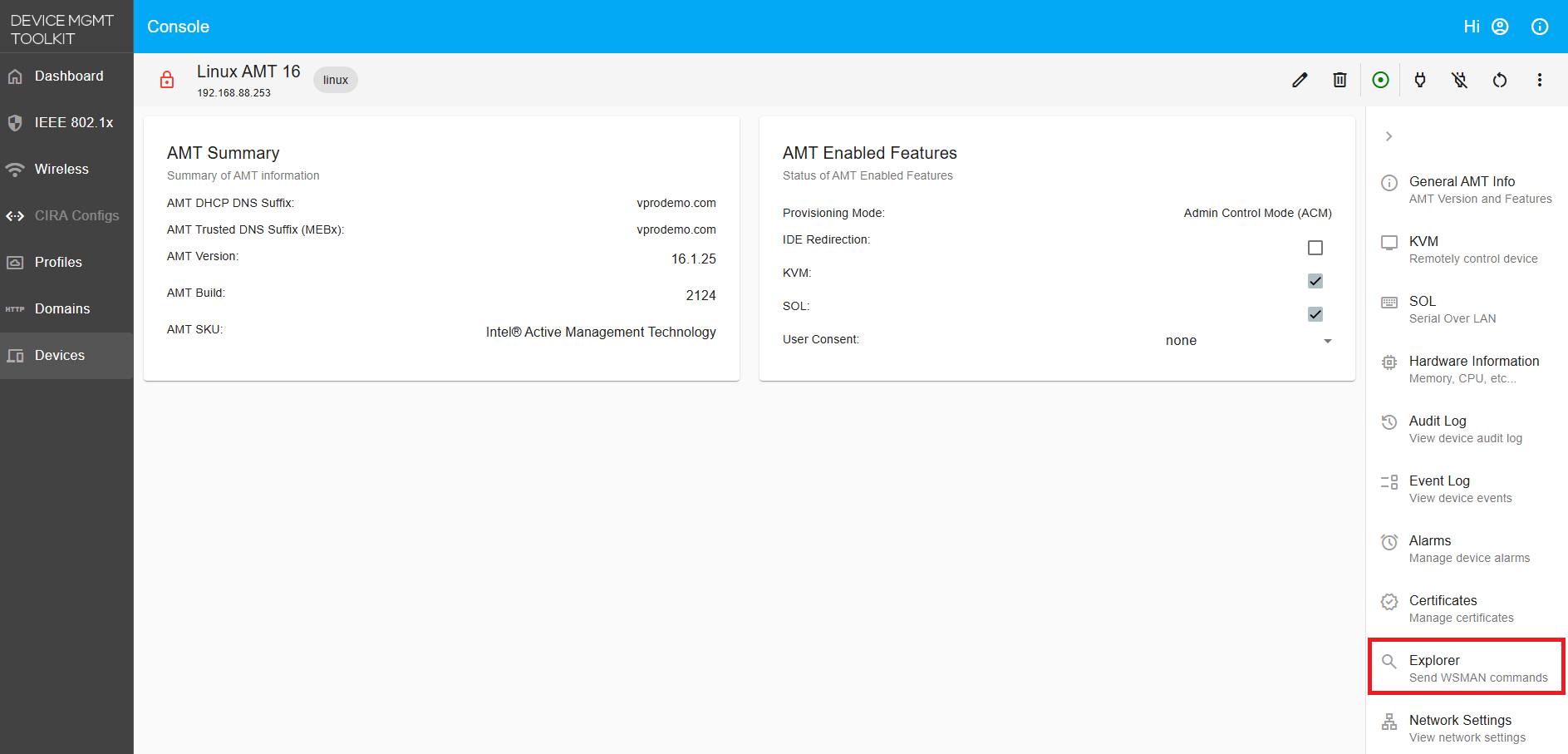 WSMAN Explorer - Device Management Toolkit