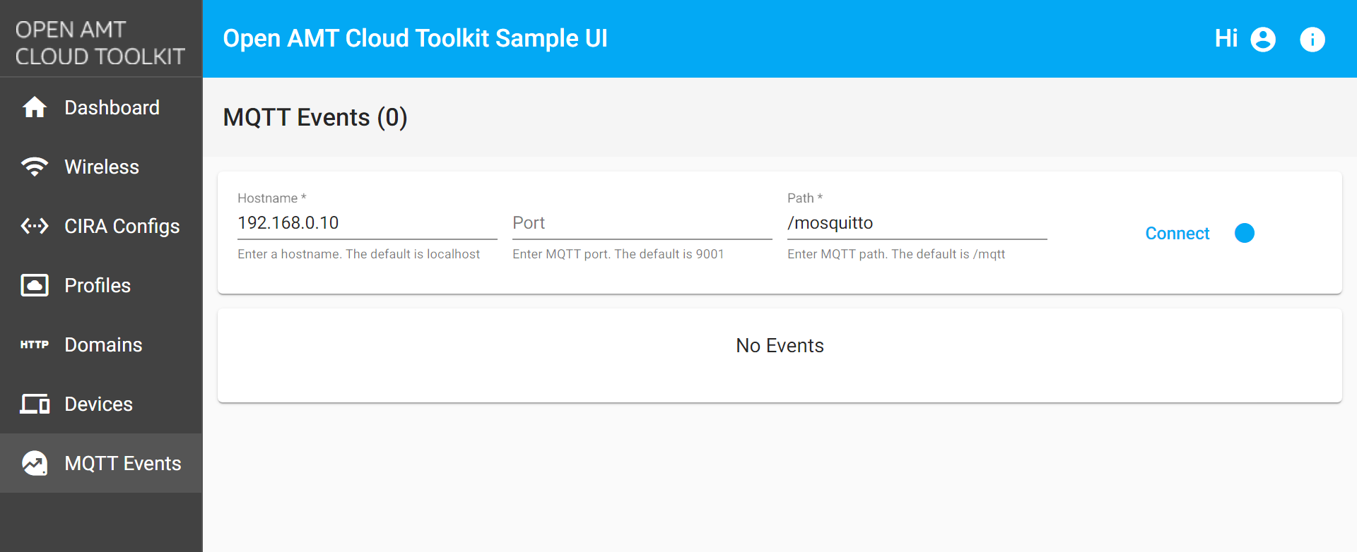 Viewing MQTT Events - Open Active Management Technology Cloud Toolkit