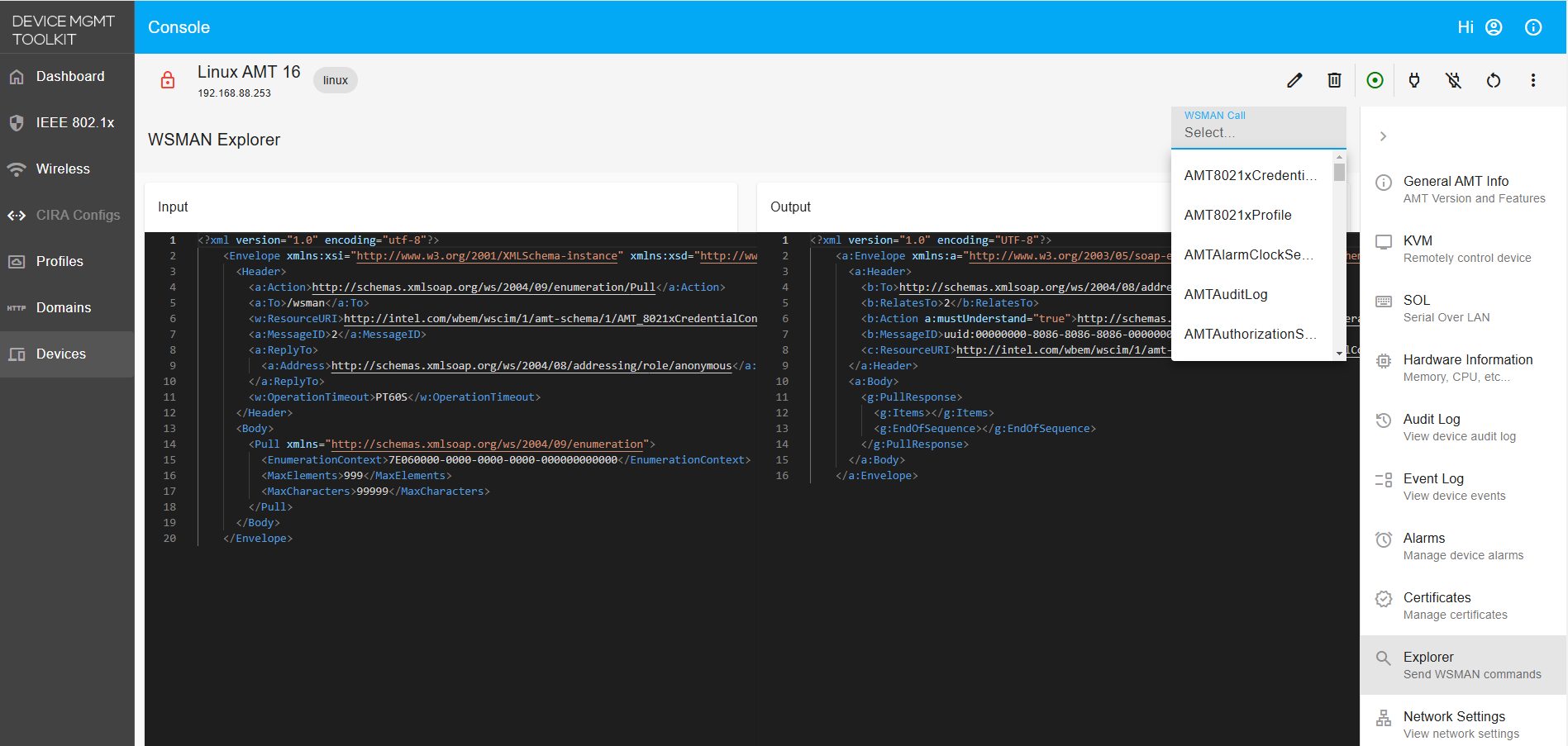 WSMAN Explorer - Device Management Toolkit