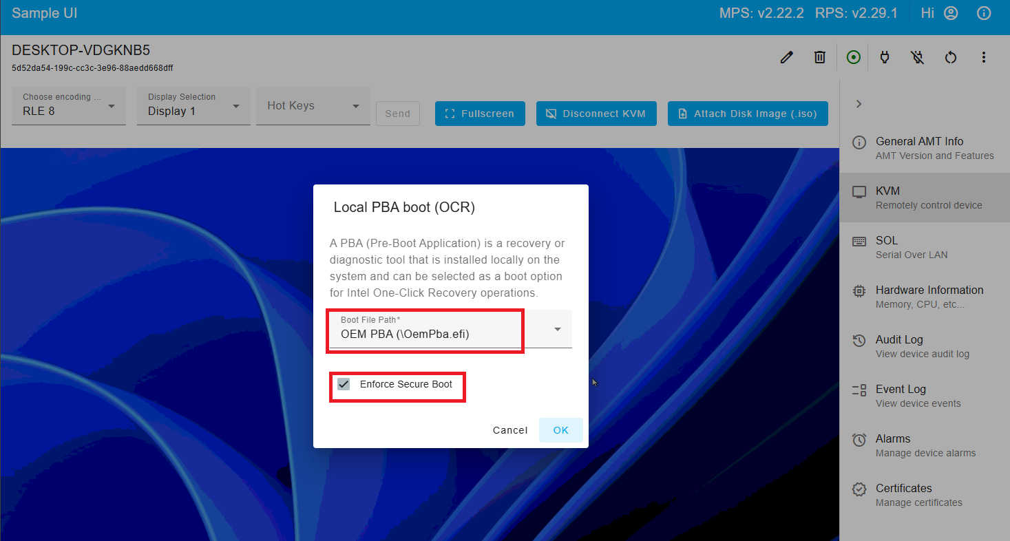 One Click Recovery (OCR) - Device Management Toolkit