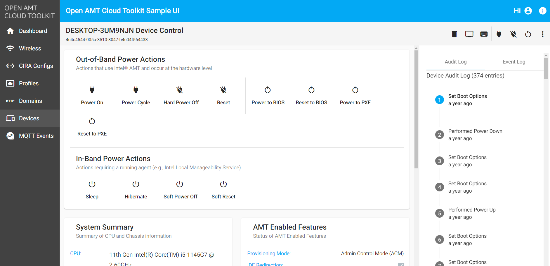 Manage AMT Device - Open Active Management Technology Cloud Toolkit